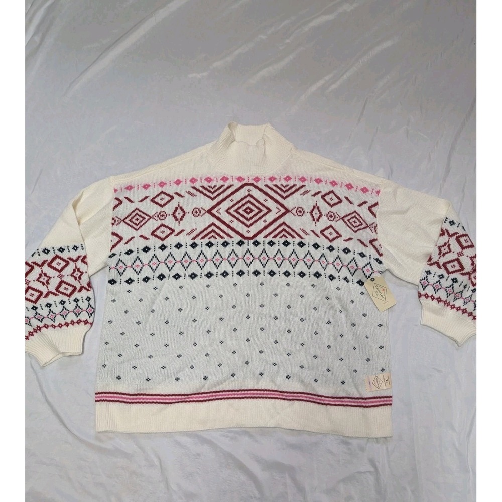 NWT St. Johns Bay Balloon Sleeve Ivory Mockneck Sweater Diamond Knit Winter